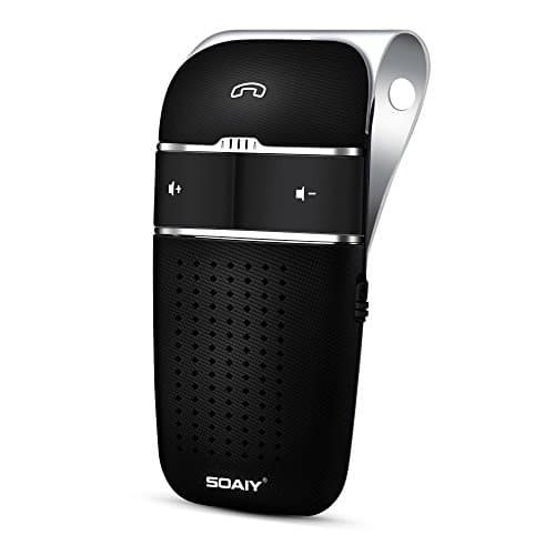 SOAIY Manos Libres Bluetooth para Coche, Altavoz Bluetooth Coche, Batería Fuerte Mantiene más de 30 Días, Contacta con 2 Smartphones a la Vez, con Cargador de Coche, Modelo S-32