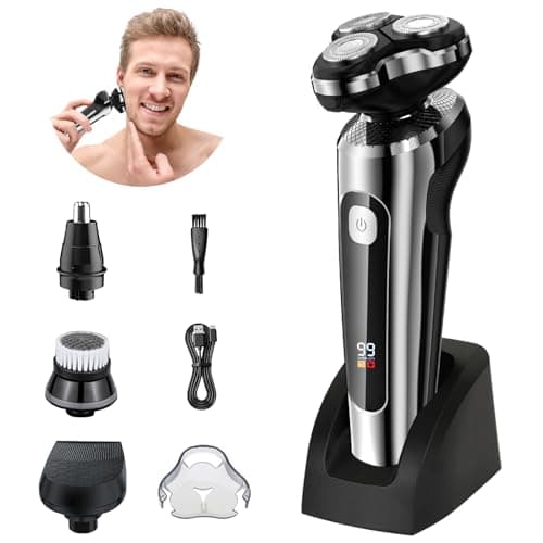 ETROBOT Afeitadora Electrica Hombre, 3D Maquina de Afeitar Hombre Recortadora de Barba Hombre de Pantalla LED -2 Velocidades Afeitadora En Seco/Húmedo -Afeitado a Prueba De Agua IPX7 con Base