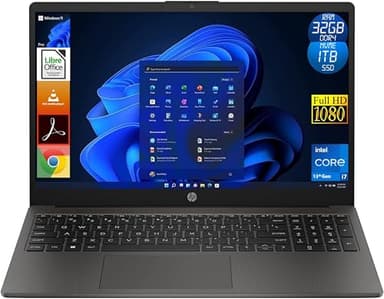 HP Ordenador portátil 250 G10, CPU Intel Core i7 13Th Gen, 32 GB RAM DDR4, 1TB (1000 GB) NVMe SSD, Windows 11 Pro, pantalla portátil de 15,6 pulgadas Full HD, portátil listo para usar