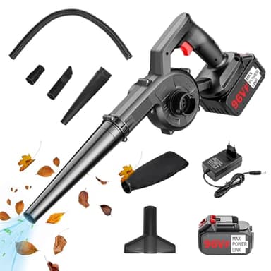 Soplador de Hojas, 96 V 2 en 1 Soplador y Aspiradora Eléctrico con Baterías Recargables y Cargador, Bolsa de Recogida para Jardín, Cuidado del Césped, Remoción de Nieve