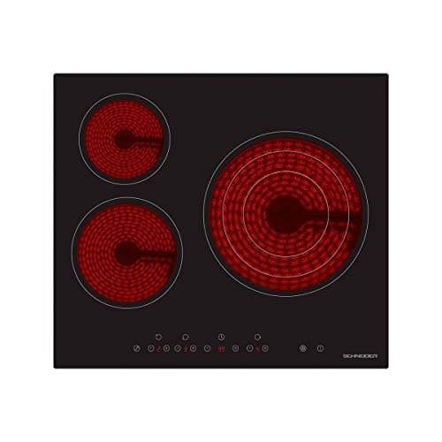 SCHNEIDER Placa vitroceramica, 3 zonas de cocción, 60 cm, 5700 W, Control Táctil, Temporizador, Negro SCCH603TSE1 (Versión Nueva)