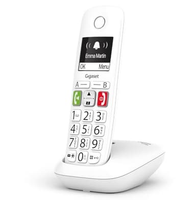 Gigaset E290 - Teléfono DECT Inalámbrico - Botones Grandes - Pantalla Iluminada en Blanco y Negro - Control de Volumen, Blanco [Versión Española]