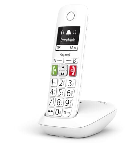 Gigaset E290 - Teléfono DECT Inalámbrico - Botones Grandes - Pantalla Iluminada en Blanco y Negro - Control de Volumen, Blanco [Versión Española]
