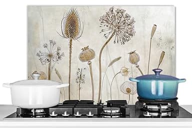 KitchenYeah© Antisalpicaduras Cocina 60x40 cm Protector Salpicaduras Pared Chapa Aluminio Kitchen Panel Vitrocerámica Accesorios Salpicadero Decoración Flores - Acuarela - Bodegón - Vintage