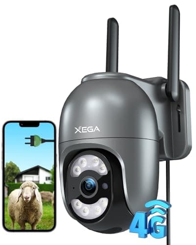 Xega 4G Camara Exterior con Tarjeta SIM, 24/7 Grabación Continua Cámara Vigilancia con Cable, PTZ 355°/100°, Detección Humano Seguimiento Automático Visión Nocturna Luz Sonido Alarma【Carga por Cable】