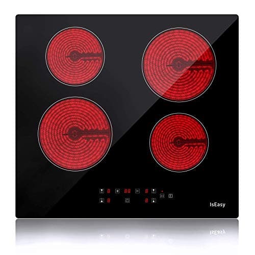 Placa de vitrocerámica 4 fogones de 60 cm de ancho, color negro