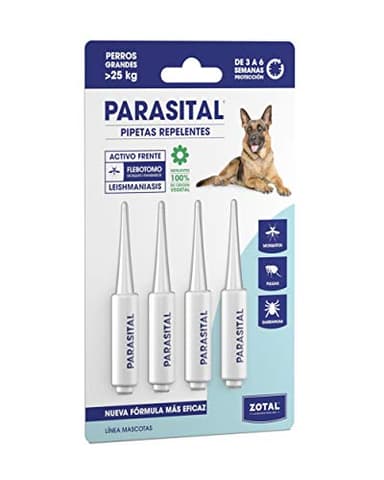 Zotal Parasital Pipetas para Perros Grandes - Blíster de 4 Pipetas (Total 20 ml) - Protección Pulgas, Garrapatas y Mosquitos - 3 a 6 Semanas por Pipeta - Repelente Natural - Fácil Aplicación
