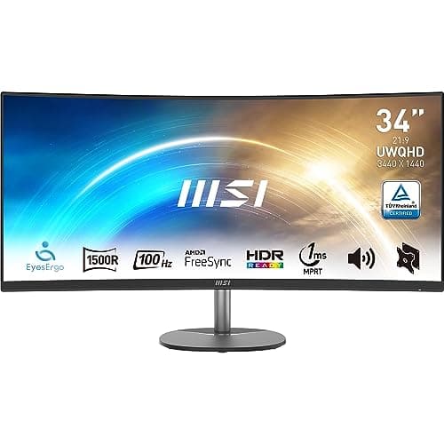 MSI PRO MP341CQW Monitor profesional – Panel curvo 34” UWQHD 3440 x 1440 1500R,100Hz, 1ms (MPRT), DP, HDMI, HDR Ready, VESA, color blanco