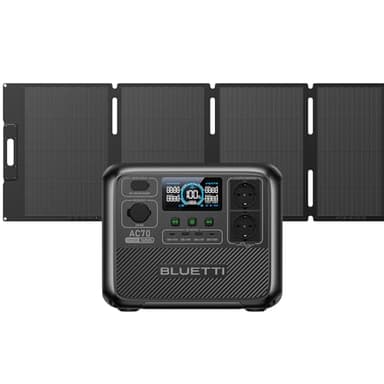 BLUETTI AC70 Generador Solar con 200W Panel Solar (Enviar por Separado), 768Wh LiFePO4, 2 Salidas CA de 1000W (Power Lifting 2000W), 100W Type-C, Carga Rápida 0-80% en 45 Min, para Viajes, Camping