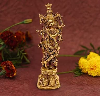Artvarko Murlidhar Krishna Brass Statue, Krishna Statue Height 13 Inches