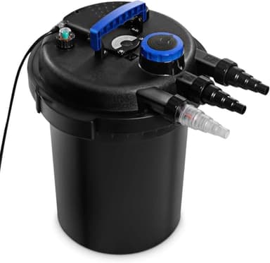 GOPLUS Filtro de Presión para Estanque 10000L/H, Filtro de Agua con Lámpara Germicida UVC de 11W, Filtro de Algodón de 12m² y Función de Retrolavado, para Estanques hasta 15000L