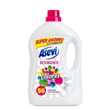 Asevi Detergente Líquido para Lavadora Colores - Detergente para Ropa de Color con Fórmula Concentrada - Fija y Protege los Colores, Evita Transferencias de Color y Deja la Ropa Limpia - 56 Lavados