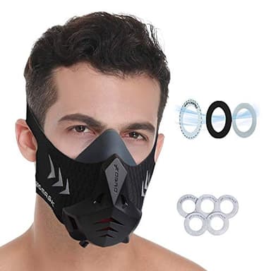 FDBRO Sports Mask Pro Workout, Fitness, Running, Resistencia, Cardio Máscara de Ejercicio con Filtro De algodón (Negro, M)