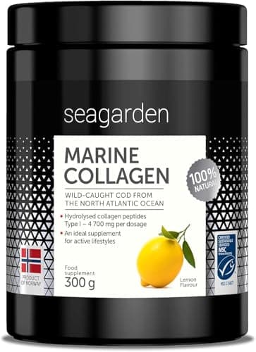 Polvo de colágeno marino puro noruego | Colágeno hidrolizado tipo I & III |de bacalao ártico salvaje | para la piel, cabello, uñas, tendones, músculos | 300 g (para 2 meses) (Limón)