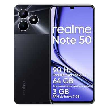 realme Note 50 Smartphone Android, Teléfono Móvil 4G Dual SIM, Pantalla LCD de 6,74",3GB RAM 64GB ROM, Batería 5000 mAh, Cámara de 13 MP con Inteligencia Artificial, sin Adaptador, Negro