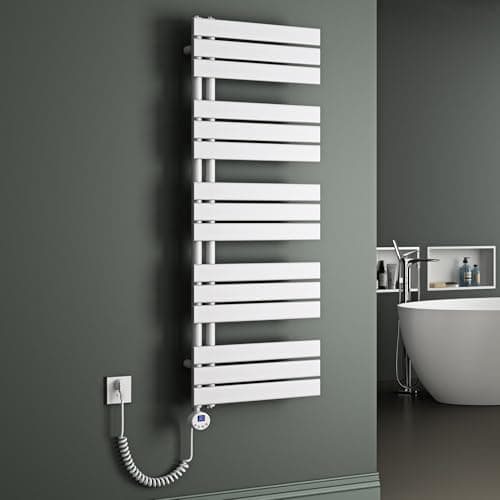 Mai & Mai Radiador de Baño Eléctrico 131x50 cm en Blanco Conexión lateral Toallero Calentador de Toallas Calefacción de Baño con Barra Calefactora 1000W