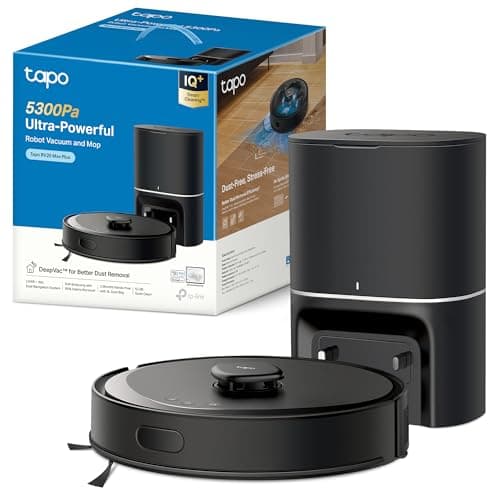 Tapo RV30 MAX Plus Robot Aspiradora, potencia de succión ultra de 5300 Pa con fregado, base de vaciado automático de 3 l, navegación LiDAR+IMU avanzada, control por voz y aplicación