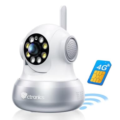 Ctronics 3G/4G LTE Cámara de Vigilancia Interior con Tarjeta SIM, 360° PTZ IP Cámara de Seguridad Inalámbrica, Detección Humano, Seguimiento Automático, Visión Nocturna en Color, Audio Bidireccional