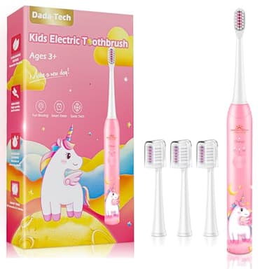 Cepillo Electrico Infantil Niños 3-6-12, Cepillo De Dientes Eléctrico Niños Con Luces LED Arcoíris Y 4 Cabezales De Alto Grado De Redondez Escova Dentes Electrica Crianca (Unicornio rosa)