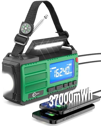 Esky 10000mAh Radio Emergencia Solar Dinamo, 7 en 1 Am/FM/NOAA Radio Emergencia 3 Métodos de Carga Radio Portatil Manivela con Linterna,Lámpara de Lectura,Brújula,Alarma SOS Uso en Exteriores
