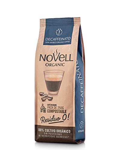 NOVELL - Café en Grano Descafeinado Natural Residuo 0 250g | Café Ecológico en Grano con Notas Cítricas y Florales | Uso Práctico con Compromiso Ambiental | Café Arábica 100% Ecológico de Calidad