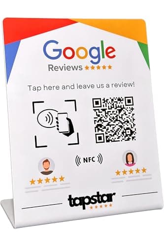 Stand Reseñas Google NFC y QR - Stand para Conseguir Reviews Google - Cartel NFC QR Opiniones Google - Compatible con Android & iPhone - Configuración Fácil con Web App - Sin Suscripciones (Inglés)