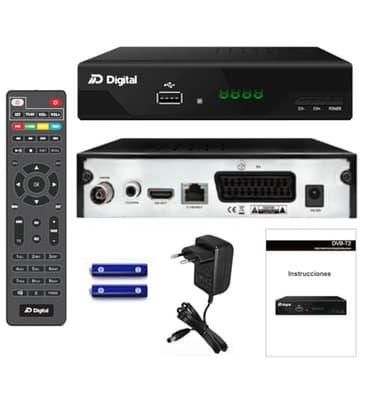 TDT HD Receptor Full HD TDT H265+ 10bit, FTA DM-Digital, DVB-T2, USB, HDMI, LAN, SCART, USB WiFi Support, Mando a Distancia Universal IR 2en1, Negro, Metal