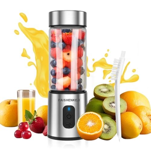 Batidora para hacer smoothie para ir: recipiente de cristal de 400 ml con 6 cuchillas de potencia mejorada, recargable por USB, batidora portátil para gimnasio, oficina, hogar, viajes