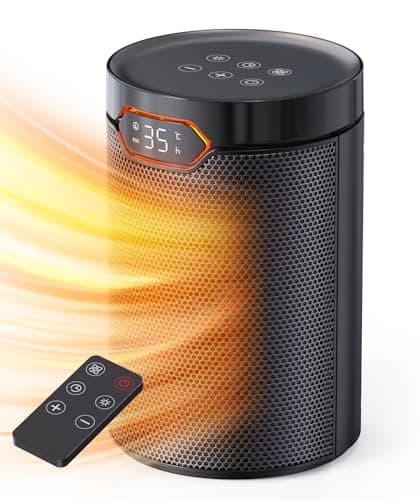 QEXREED Calefactor Bajo Consumo, 1500W, PTC, Modo ECO & Brisa, 4 Modos de Calor, Temporizador 24H, Termostato, Control Remoto, Protección Contra Sobrecalentamiento y Vuelcos, Hogar, Oficina