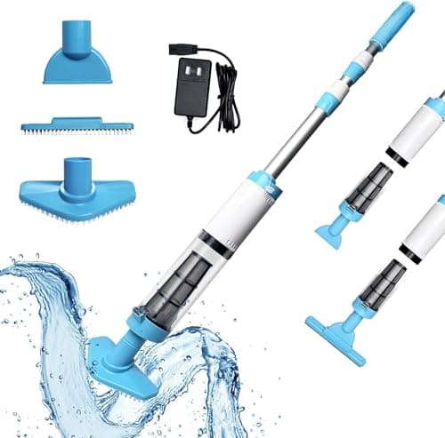 PoolyPoly Aspirador de Piscina a Bateria, 3 en 1 Limpiafondos para Piscina Inalámbrica con Mango Telescópico, 90 Minutos Limpieza, Aspiradora Manual para SPA, Piscina Pequeñas, Azul