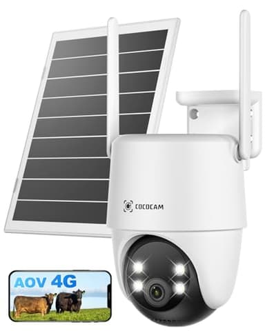 COCOCAM 24/7 Grabación AOV 4G LTE Camara Vigilancia Exterior Solar Sin WiFi con 15000mAh Batería 8W Panel Solar, 2K PTZ, Detección IA, Seguimiento IA, Visión Nocturna 30 Metros, eSIM Incluida