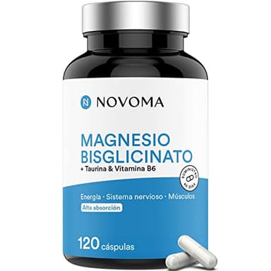 Magnesio 300 mg con Taurina y Vitamina B6 | Alta Dosis | Bisglicinato de Magnesio Biodisponible | Antifatiga y Antiestrés | 120 Cápsulas | Fabricado en Francia | NOVOMA (ex Nutrivita)
