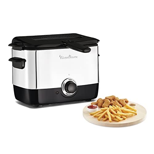 Moulinex AF220010 Freidora, Capacidad 1 l de Aceite, para Unos 600 gr de Comida, Acero Inoxidable, Bol Antiadherente, Filtro Metálico Incluido, Termostato Ajustable, Plástico, Negro, Plateado