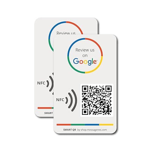 Pegatinas para Reseñas de Google - Pack 2 Pegatinas QR & NFC - Déjanos tu Reseña en Google - iPhone & Android - Pegatina para Impulsar tus Reseñas - Configuración en Casa | MESSAGENES