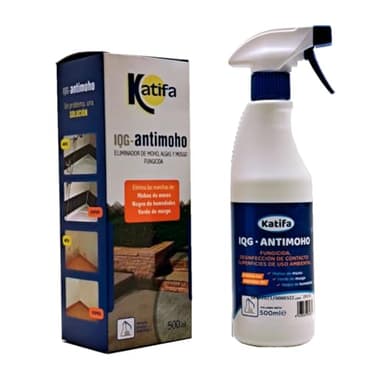SPRAY KATIFA ANTIMOHO 500ml. Limpiador de manchas de humedad y moho en bañeras, juntas de azulejos, paredes, techos, piedra de exteriores, ladrillos, etc. Uso interior y exterior.