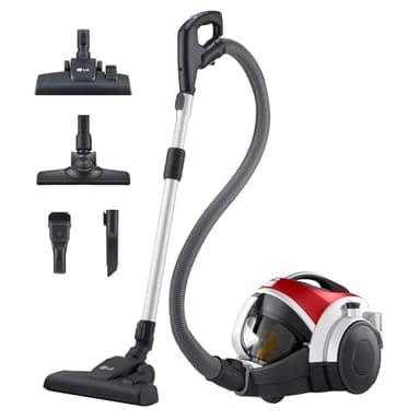 LG VK8506NHAG - Aspirador sin Bolsa 650W, Sistema Kompressor, Turbo Ciclónico, Aspiradora Tubo Telescópico, Depósito 1,2Lx3, Regulador Potencia, Cepillo corner + 2 en 1 alfombra-suelos, Rojo