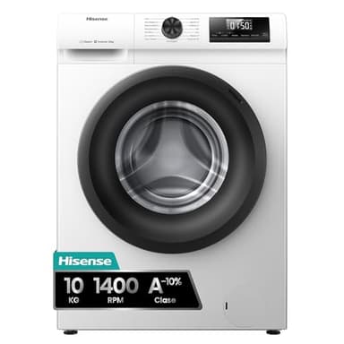 Hisense WF1Q1041BW - Lavadora, Class A, 10Kg, 1400 rpm, Alto 84.5cm x Ancho 59.5cm, Color Blanco, Función Vapor 99,9%, Lavado Rápido+, Lavado Automático, Finalización Diferida, Tecnología Inverter