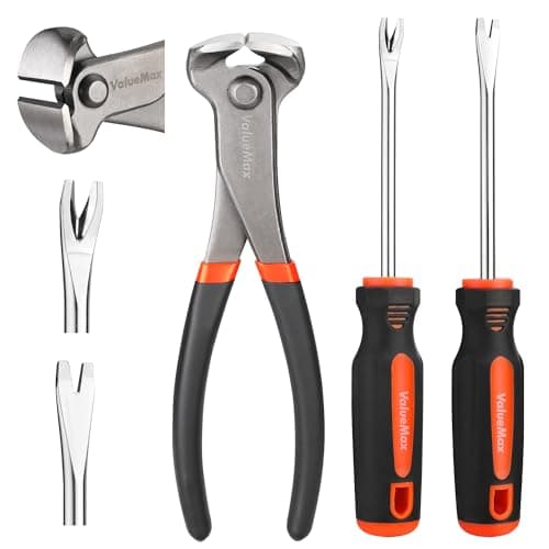 ValueMax 3-Piezas Juego de Alicate de Corte Frontal y Sacaclavos, Alicate de Corte Final de 185mm, Quitagrapas de Punta en V, Extractor de Clavos, Herramientas para Quitar Clavos y Grapas