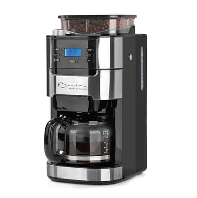 Barista Kaffee & Technik Cafetera de filtro con molinillo | Incluye una jarra de vidrio para hasta 12 tazas de café | Para café en grano y café en polvo [1,5 litros, 900 vatios, acero inoxidable]