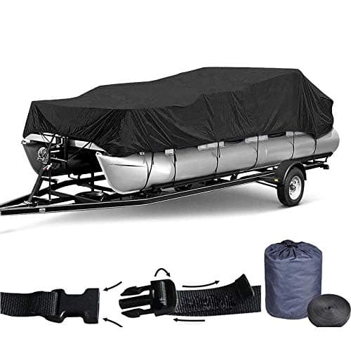 Heavy Duty All Weather Protection Poliéster Oxford 600D Pontoon Boat Cover para V-Hull Runabout Jumbo Boat Speedboat Pesca Ski Boat Covers,Black,14~16ft (Black 20~22ft)