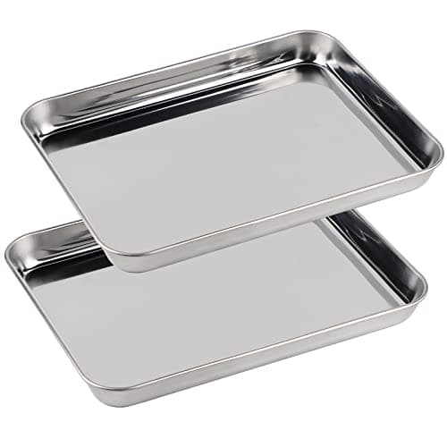 SWAWIS Juego de 2 Bandeja para Hornear, Rectangular Bandeja para Horno de Acero Inoxidable para Hornear Cocina, Apta para Lavavajillas(23X17X2.5cm