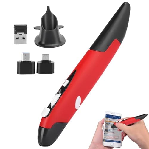 Lápiz Óptico Inalámbrico USB, Lápiz Óptico para Computadora Piezas de PC Ratón Inalámbrico 2.4G Tipo de Lápiz Vertical Innovador Personalizado para Escritura a Mano, para PC, Portátil, Dibujo(Rojo)