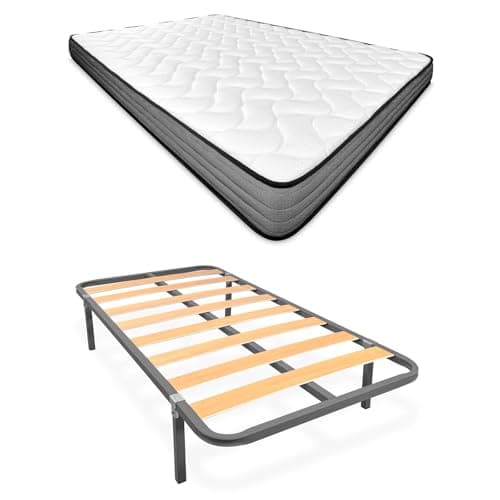 Homey - Cama Completa con Colchón Andrea (Cara Invierno/Verano) + Somier Basic con 4 Patas Abrazadera, 105 x 190