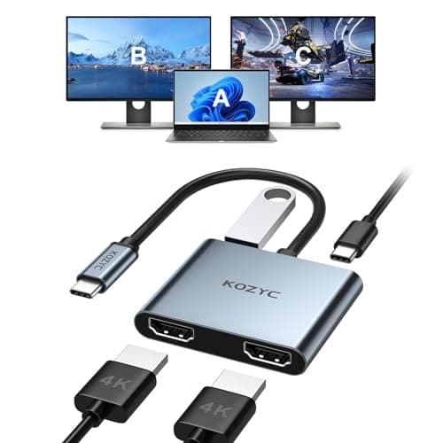 USB C to Dual HDMI Adapter, KOZYC USB C Hub 4 in 1 Adapter con 2 HDMI 4k, USB 3.0, 100W PD, Soporte USB C to HDMI Splitter Extended Display Compatible con MacBook Pro Air (MST Only Soporte Windows)