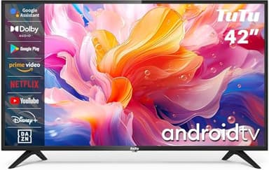 TuTu Smart TV 42 Pulgadas LED HD Android Televisión con Google Assistant, Google Play Store, WiFi, Bluetooth, Chromecast Incorporado, Sintonizador Digital