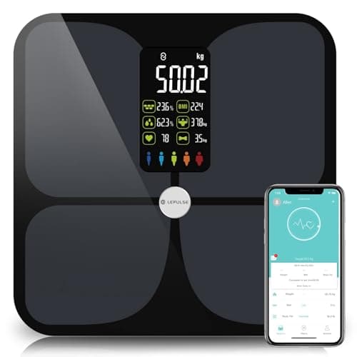 Bascula Grasa Corporal y Muscular Lescale F4, Bascula de Baño con Pantalla Grande, Peso Baño con 15 Mediciónes, Balanza Peso Corporal Masa Muscular IMC, Bascula Inteligente con App