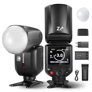 NEEWER Z2-C 2,4G TTL Flash Speedlite de Cabeza Redonda para Canon, Speedlight 76Ws con Difusor de Dome, UI Mejorada, TTL/M TCM Tecla, 2 Lámpara Modelado 1/8000s HSS 7,4V/2600mAh Batería 480 Flash