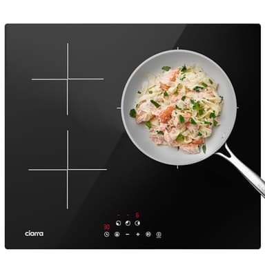 CIARRA Placa de Vitrocerámica Inducción 3 Fuegos CBBIH3 Inducción 3 Zonas Máximo 6100W con 9 Niveles de Potencia, Control Táctil, Bloqueo de Seguridad Temporizador