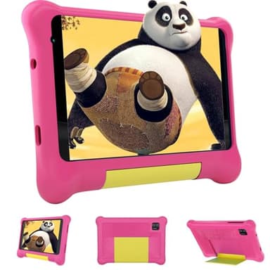HotLight Tablet para niños Android 13，Tableta Infantil 7 Pulgadas con 5GB RAM 32GB ROM (TF 128GB)，Doble Cámara, Bluetooth, Control Parental, Funda EVA (Rosa)