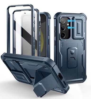 Dexnor para Funda Samsung Galaxy S24,con Tapa Protectora Deslizante de Cámara & Protector de Pantalla & Stent, Reforzada Antisísmica Cubierta Protectora Carcasa Case para Galaxy S24 - Azul Marino